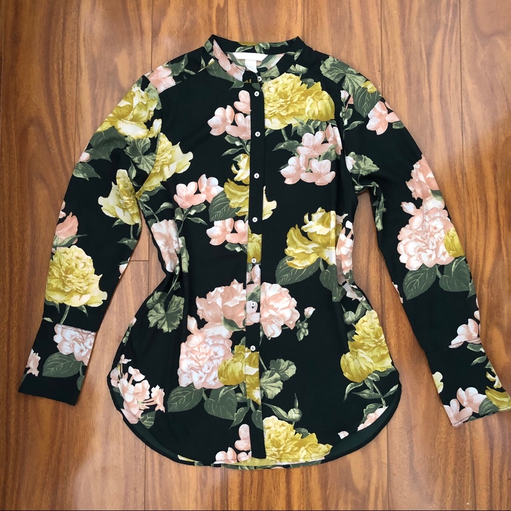 H&M Floral Tunic Colarless Blouse